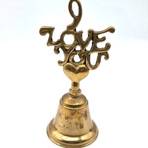 Vintage Solid Brass Bell I Love You in Brass‎ 7" Tall